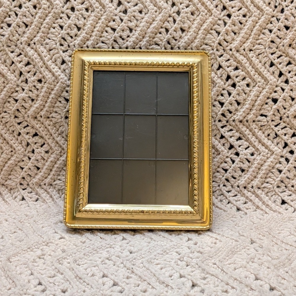 Vintage Gold Tone 9x7 Picture Frame Hidden Photo Album 3x5 Sleeves Velvet Back